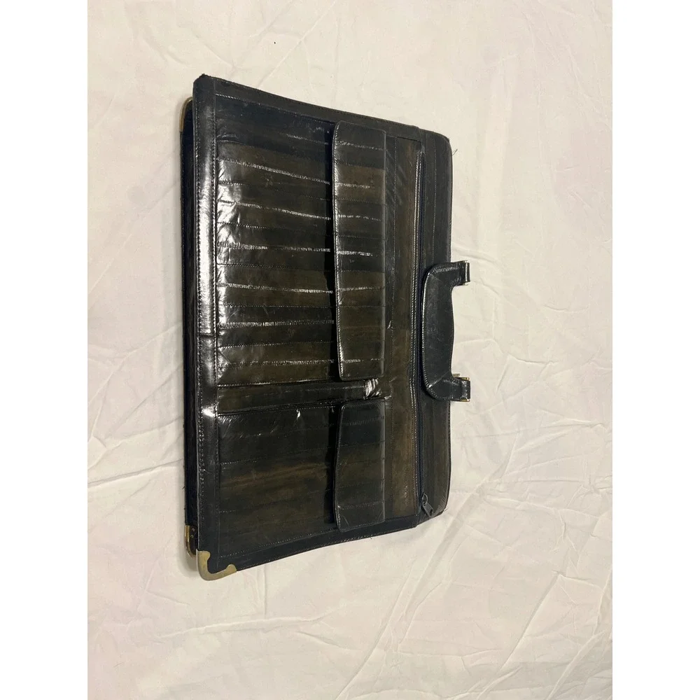 Vintage Genuine Eel Skin Briefcase Black Leather Attache Case Made in Korea